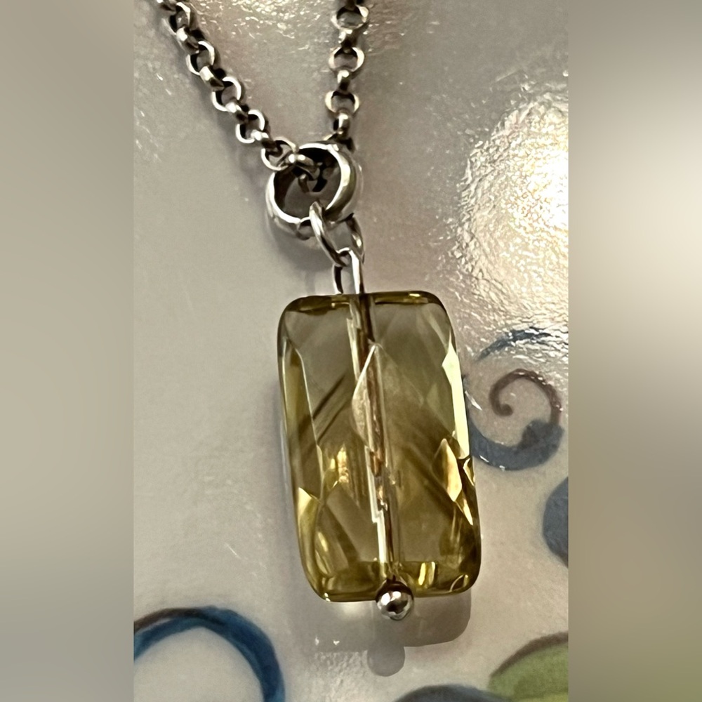 Vintage Rectangular Lemon Quartz Gemstone Pendant… - image 5